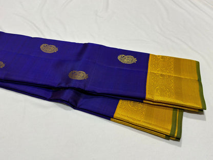 Violetish blue with golden mustard mango buttas korvai
