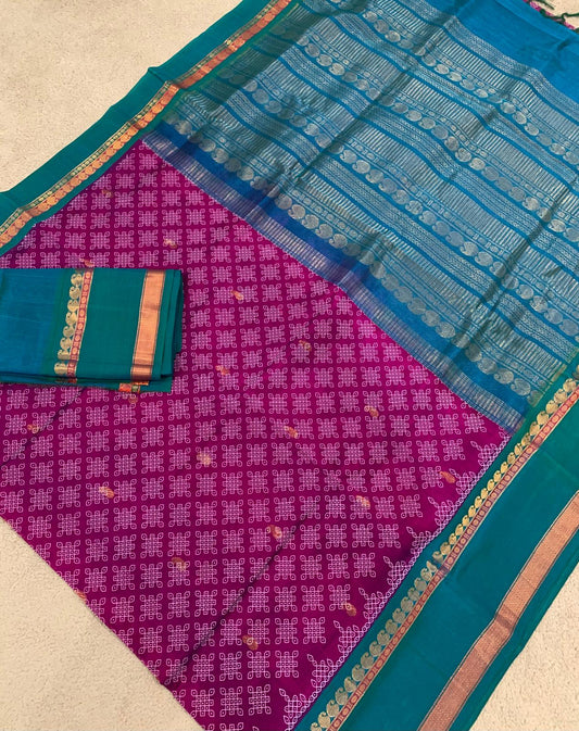 Magenta/mayil kazhthu rettapate kolam prints