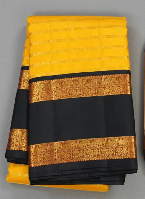 Yellow / black rettapate korvai Zari Checks