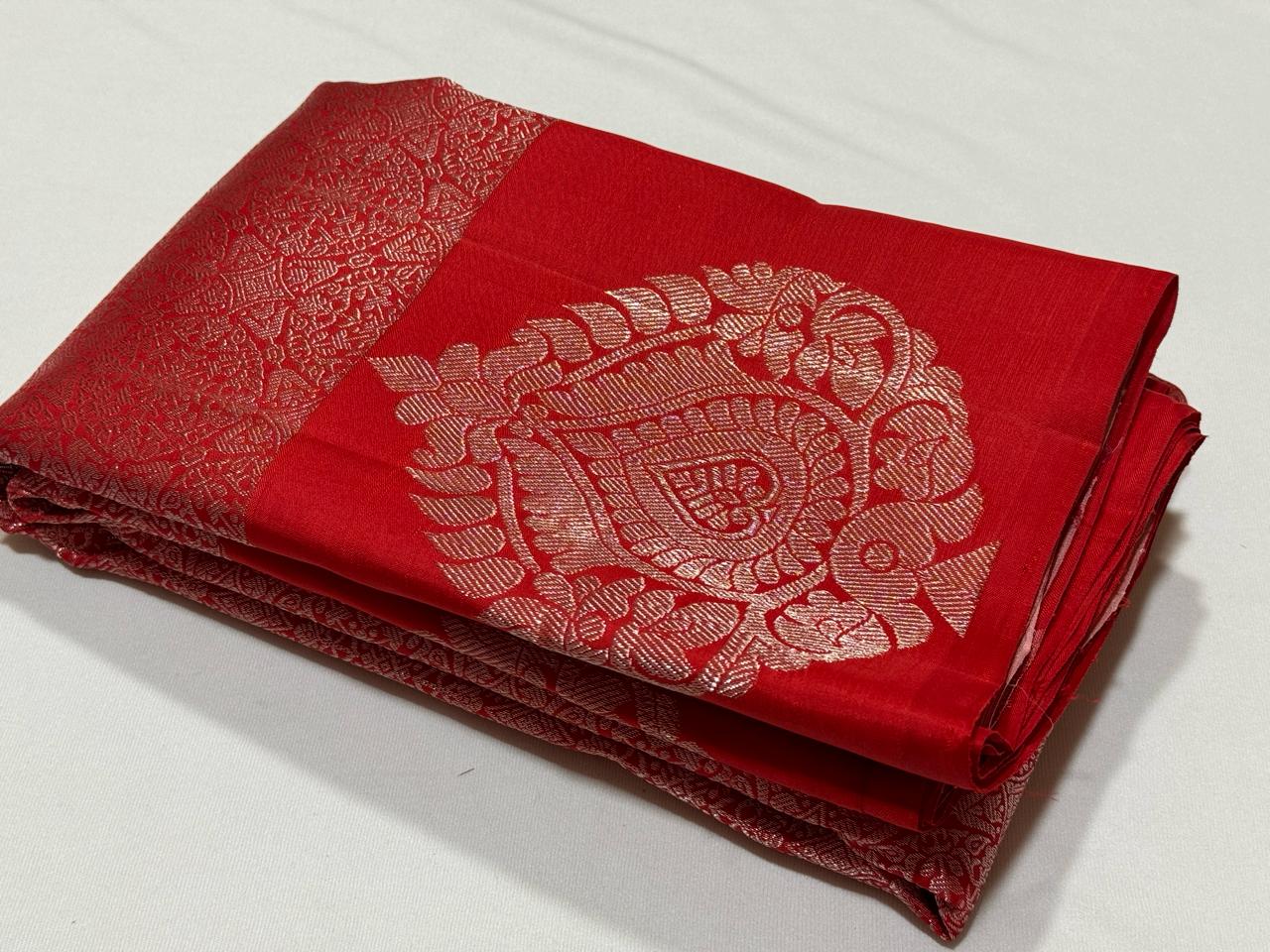 Red with baby peachish pink jacquard