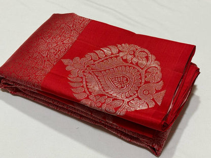 Red with baby peachish pink jacquard