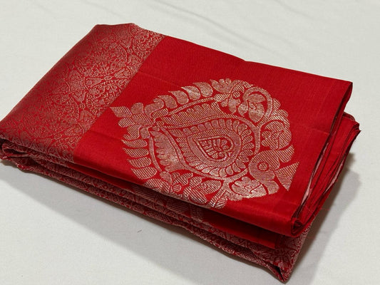 Red with baby peachish pink jacquard