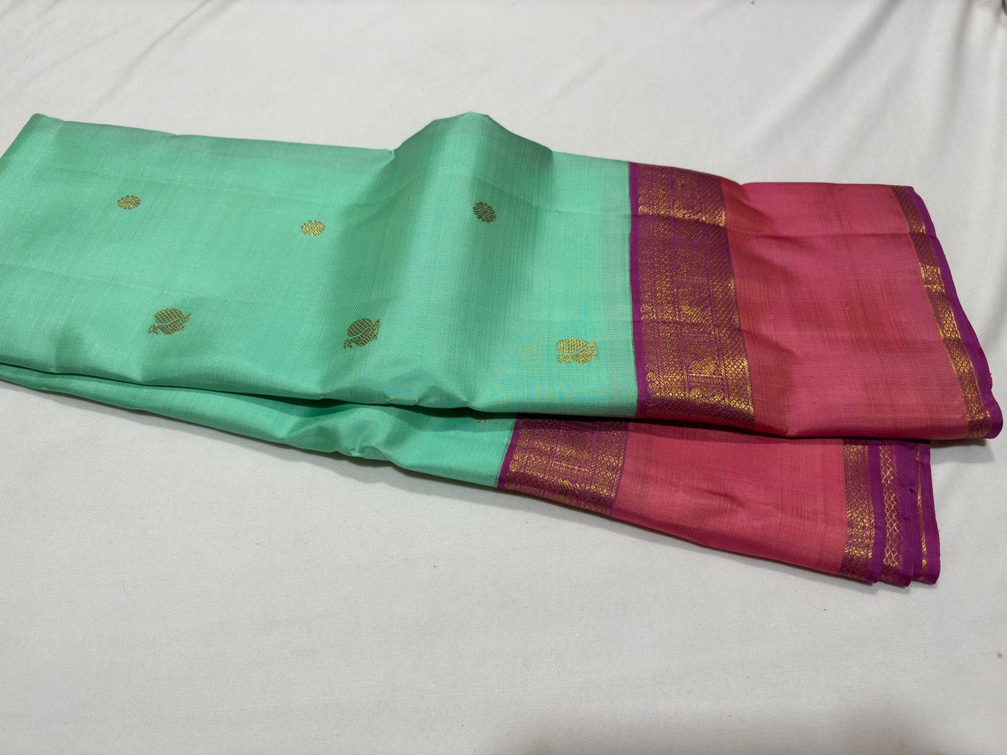 Mint green with soft pink buttas korvai