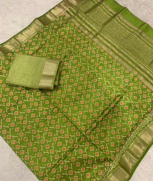 Rajkot Patola Design - Olive green