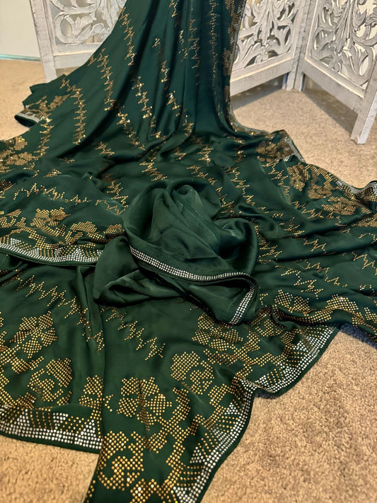 Bottle green satin designer piece