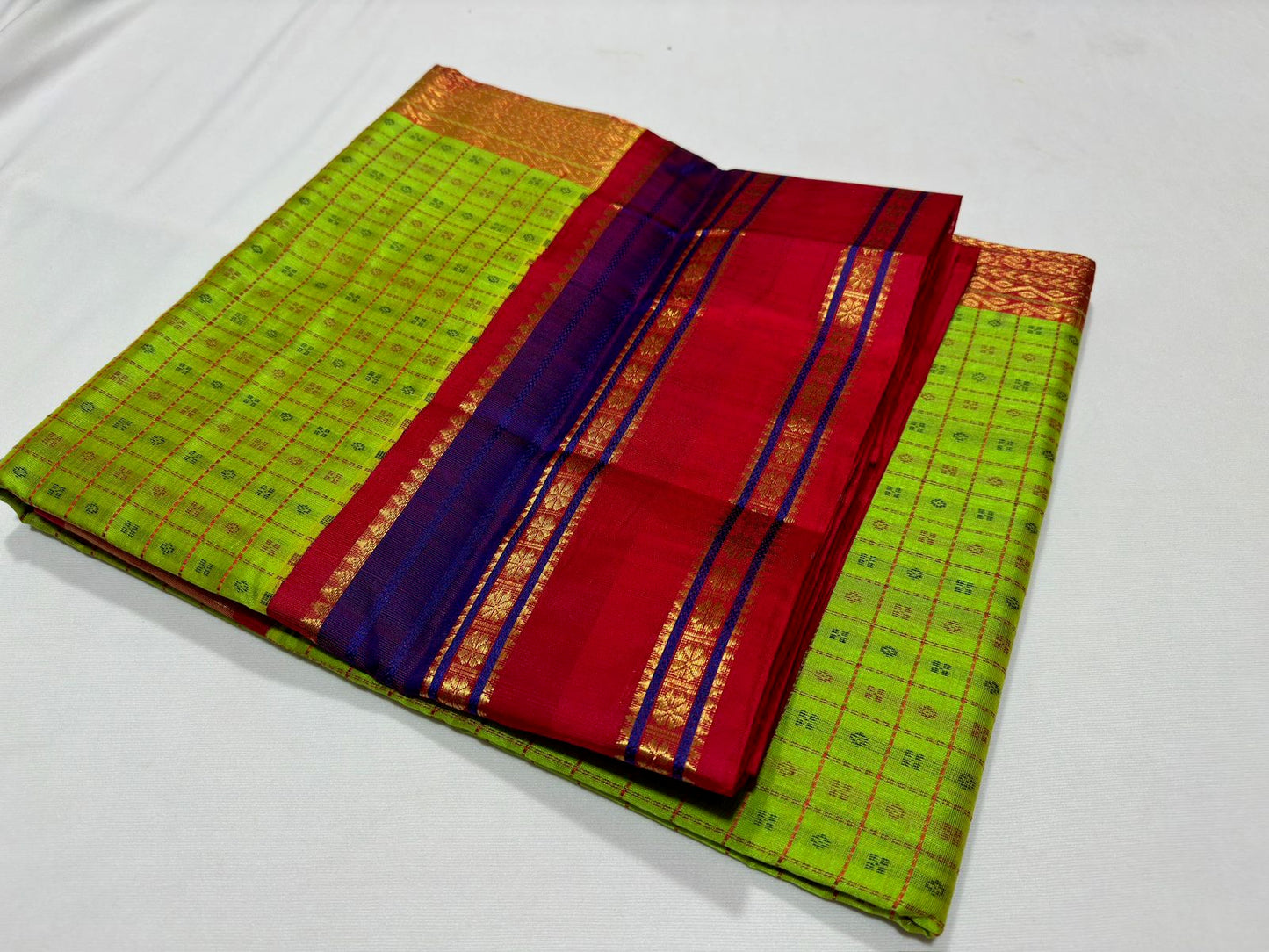 Lakshadeep Buttas Korvai Parrot green with orange