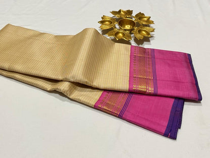 Ivory creamish white / pink korvai
