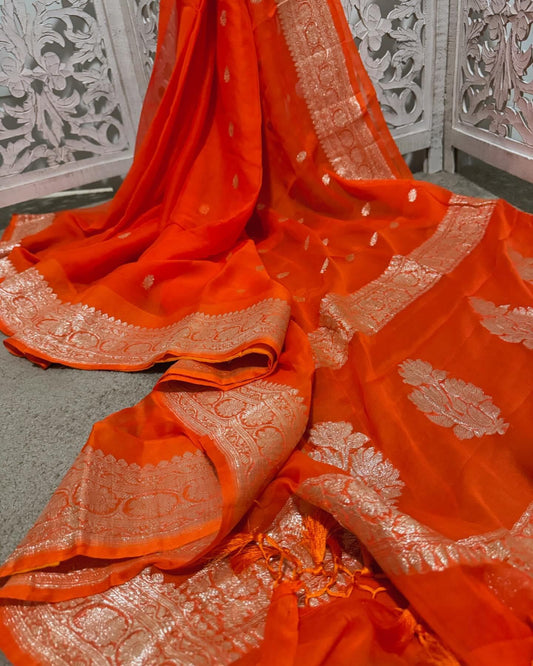 Orange benarasiSilver Zari