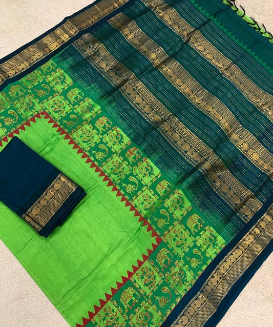 Parrot green Mayil Kazhthu hand block