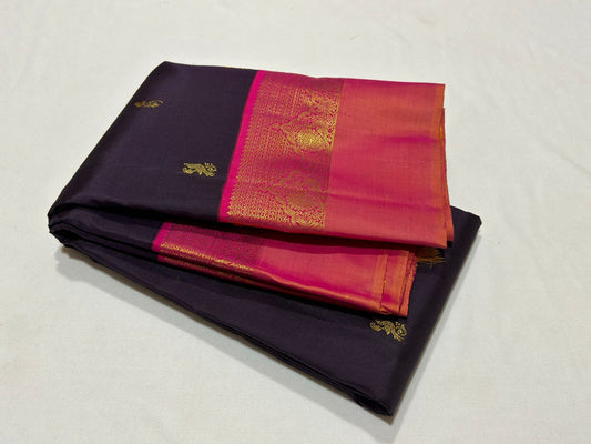 Dark blackish brown with orange pink buttas korvai