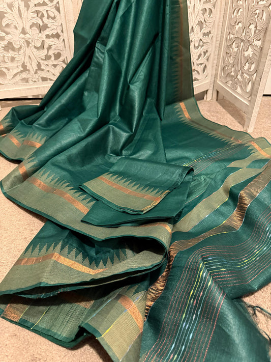 Green soft tussar silk
