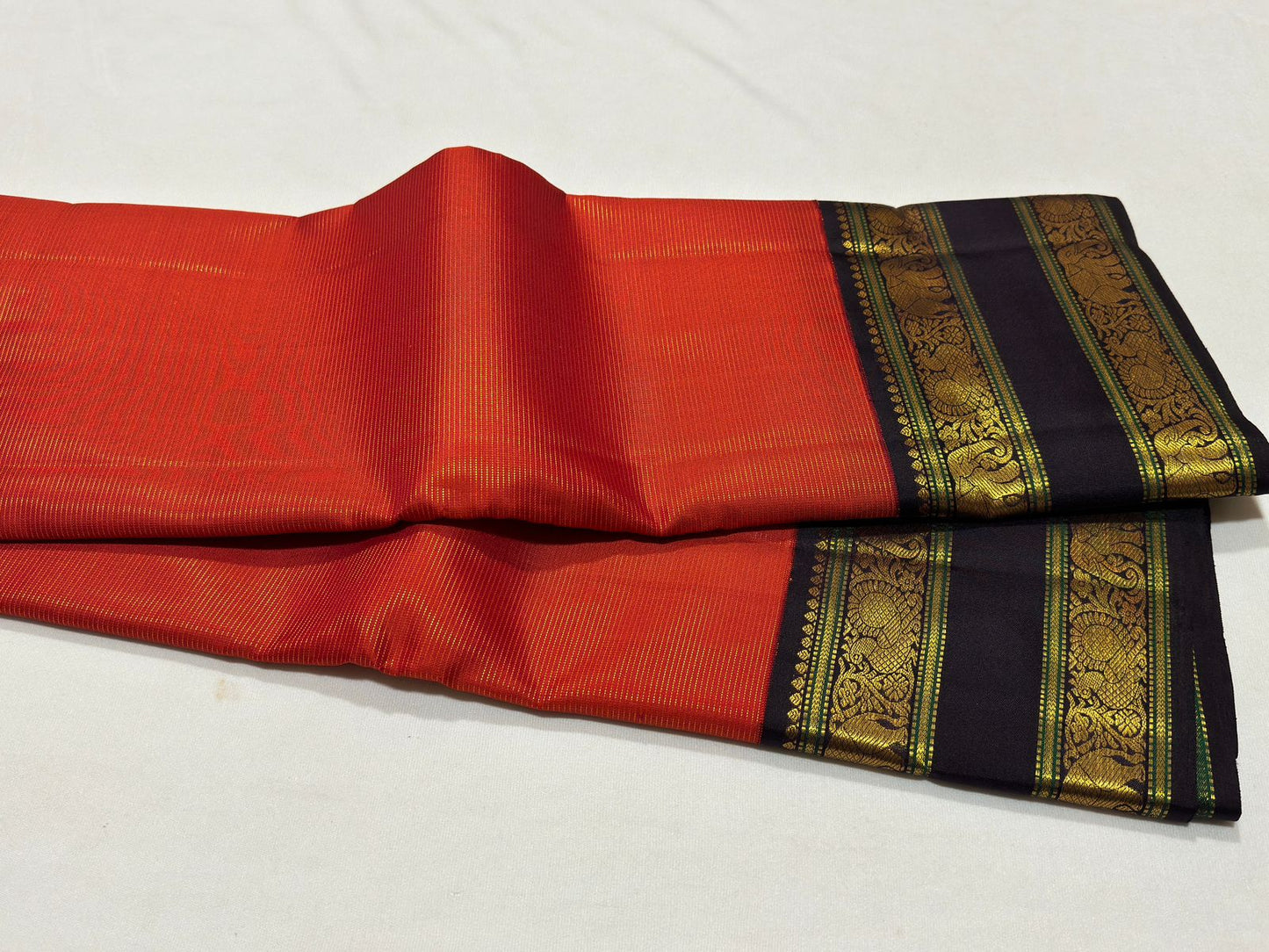 Red/Brick orange with dark brown Vairaoosi rettapate Korvai