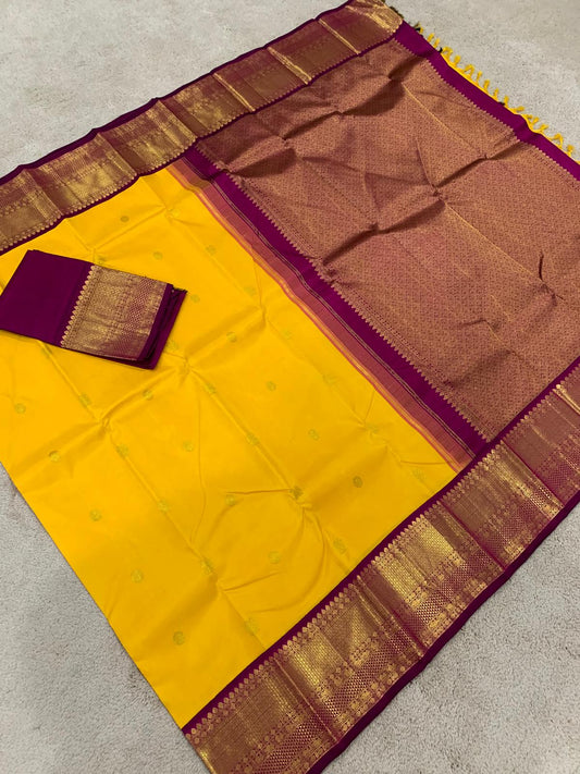 Turmeric yellow / beetroot mayil chakram buttas korvai