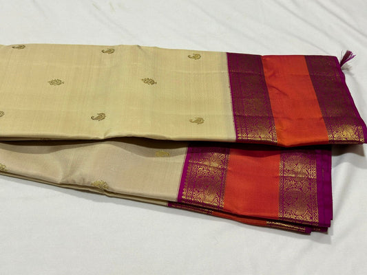 Tussar with orange/pink