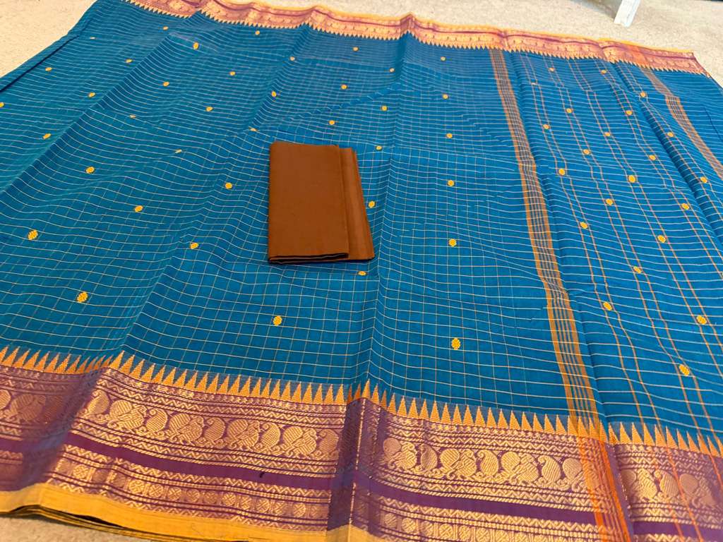 Blue / Magenta Checks Kanchi Cotton