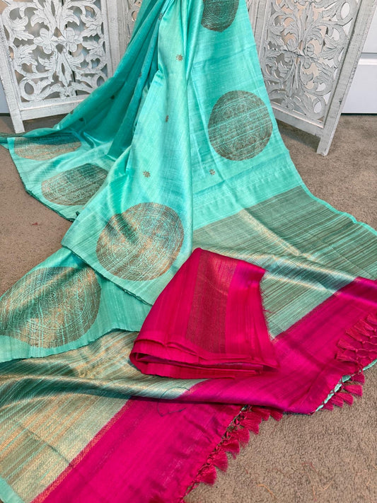 Sea Green Tussar Benarasi