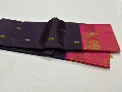Dark blackish brown with orange pink buttas korvai