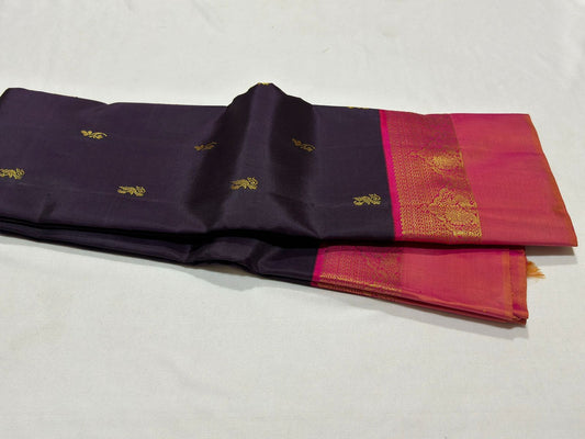 Dark blackish brown with orange pink buttas korvai