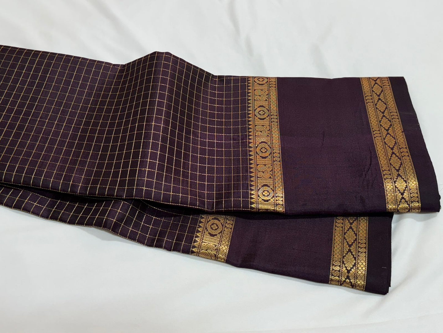 Dark coffee brown zari checks kalaimagal pallu
