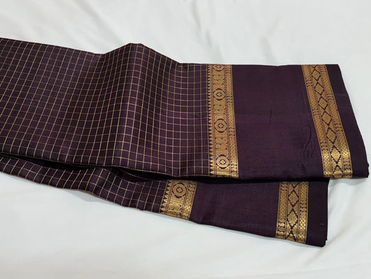 Dark coffee brown zari checks kalaimagal pallu