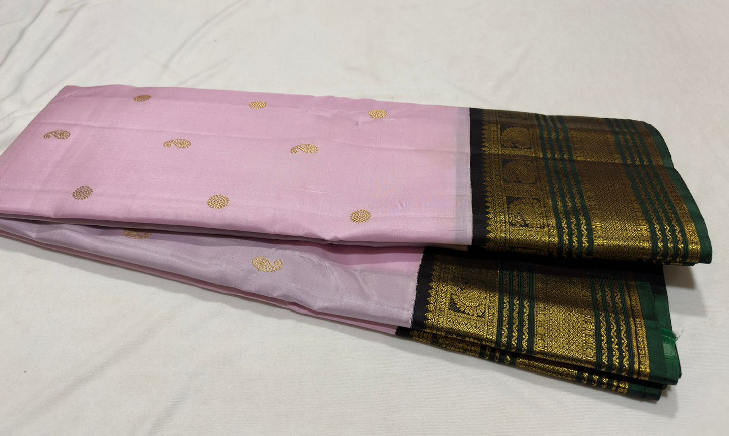 Lavenderish pink with dark purple bottle green buttas korvai