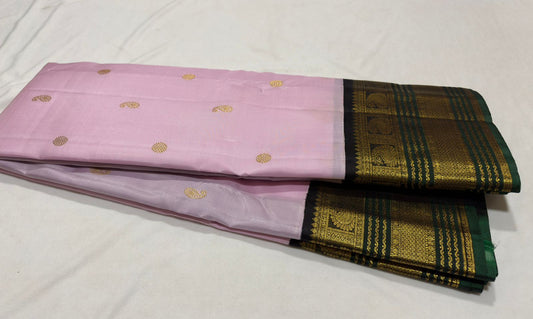 Lavenderish pink with dark purple bottle green buttas korvai