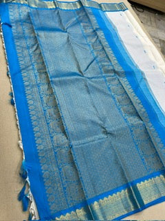 White / copper sulphate blue thread buttas korvai