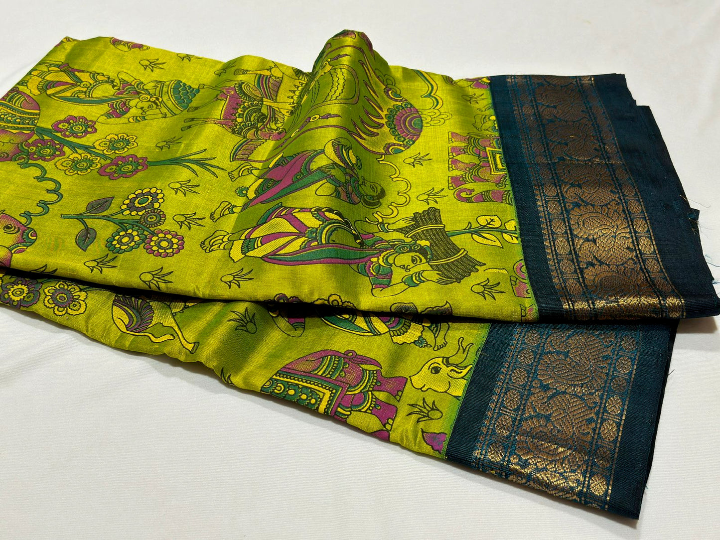 Light green with dark peacock green handblock korvai