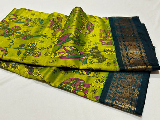Light green with dark peacock green handblock korvai