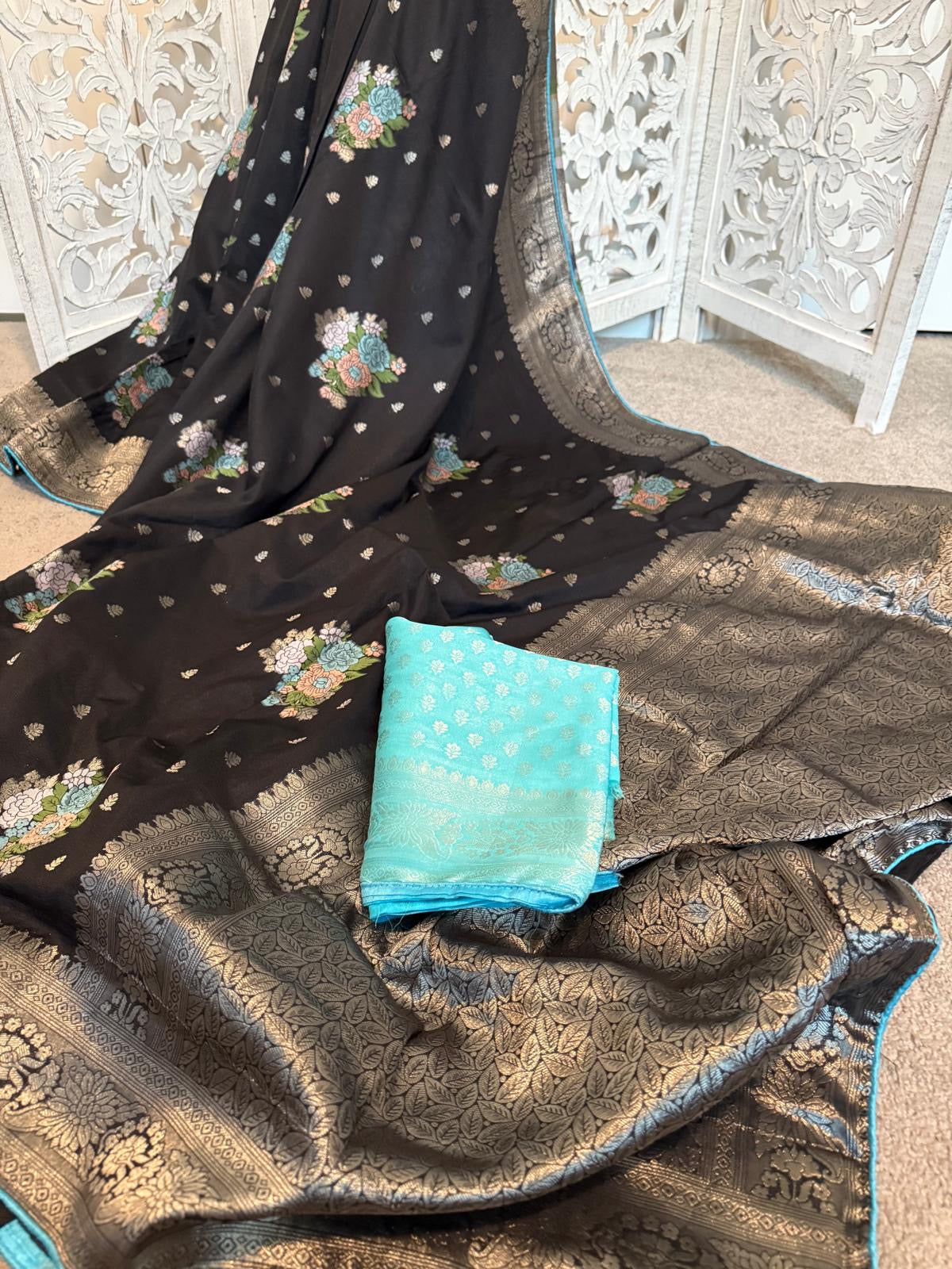 Black / Teal benarasi Georgette Minakari
