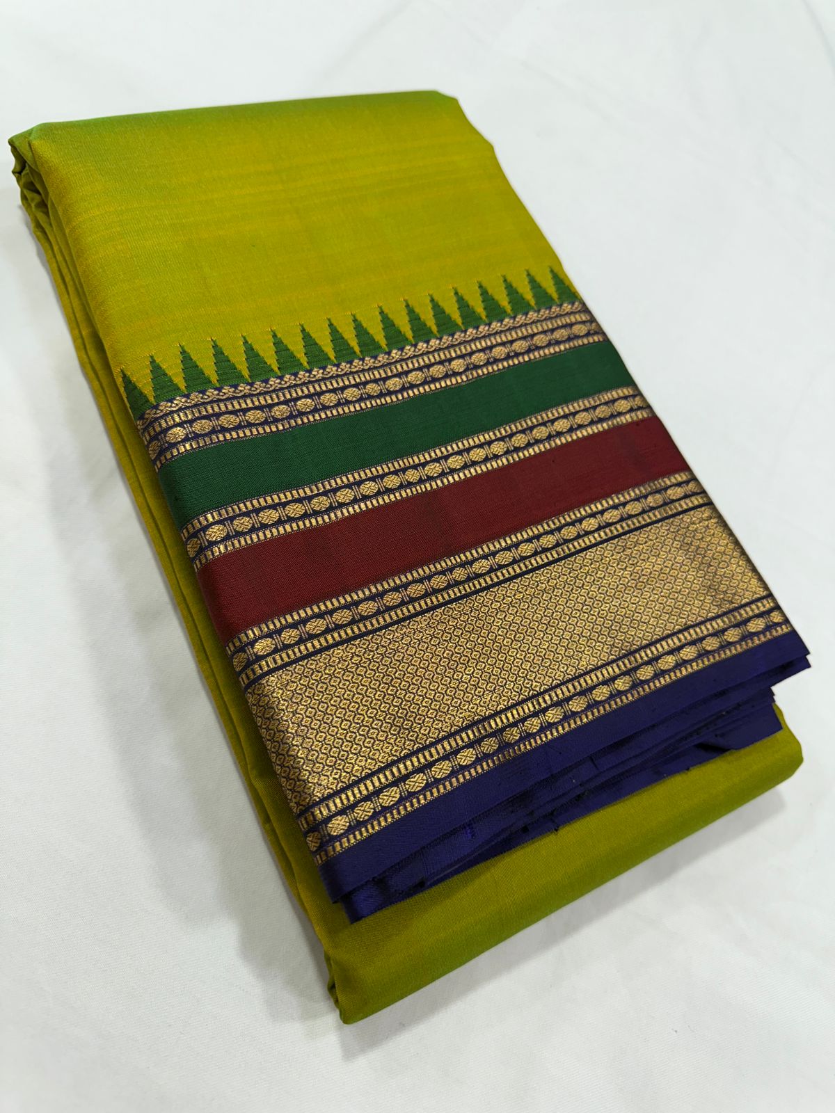 Dual tone green with multi color border with temples
