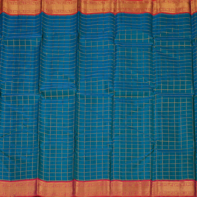 Peacock blue / Rani Pink Zari checks