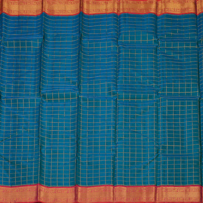 Peacock blue / Rani Pink Zari checks