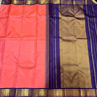 Peach with navy blue korvai