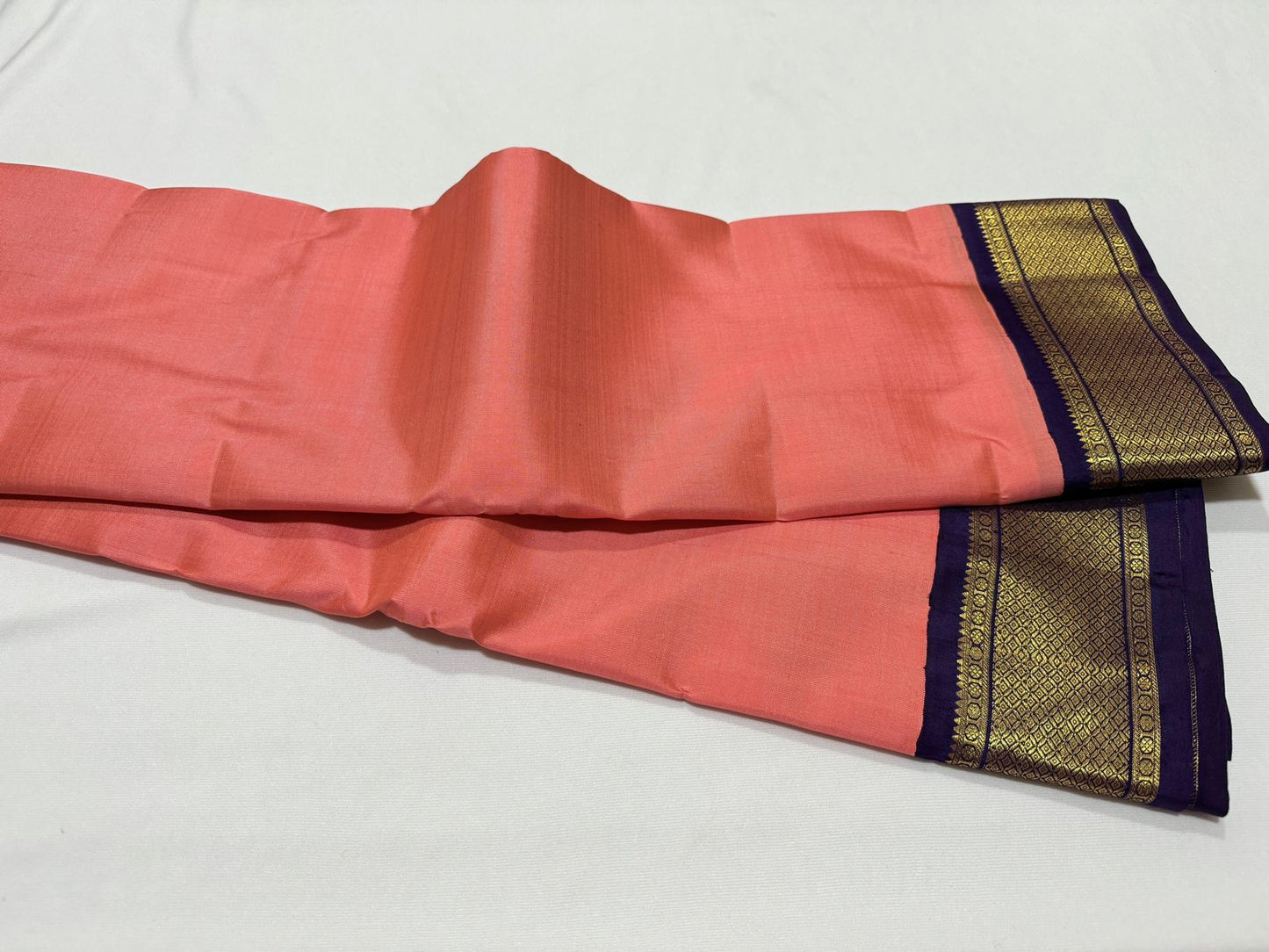 Peach with navy blue korvai