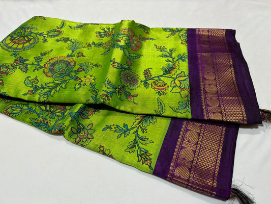 Green with dark jamoon purple handblock korvai