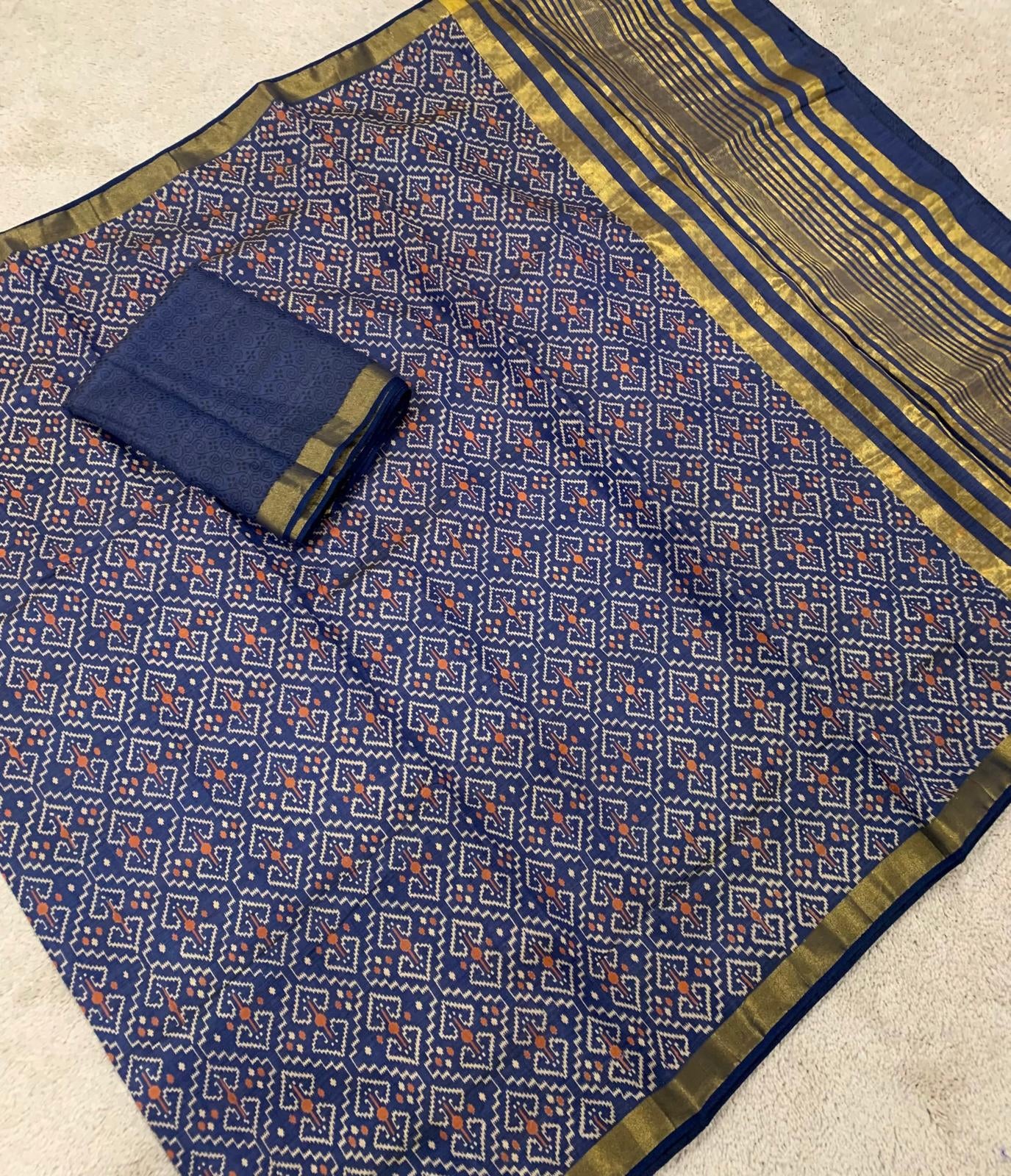 Rajkot Patola Design - Dark blue small border