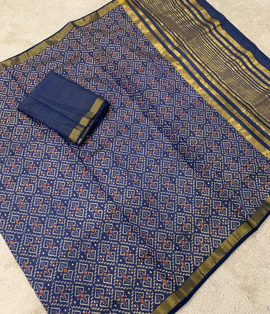 Rajkot Patola Design - Dark blue small border