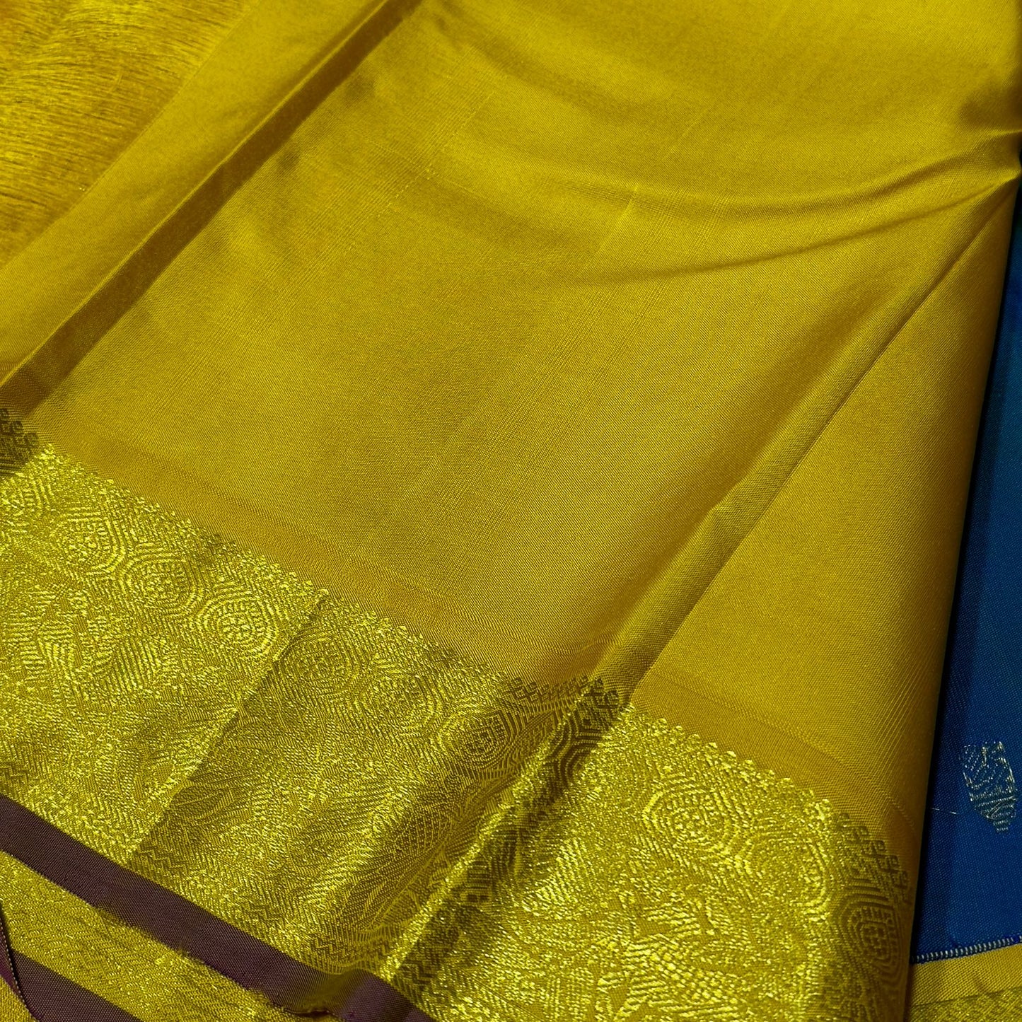 Peacock blue with golden mustard buttas korvai