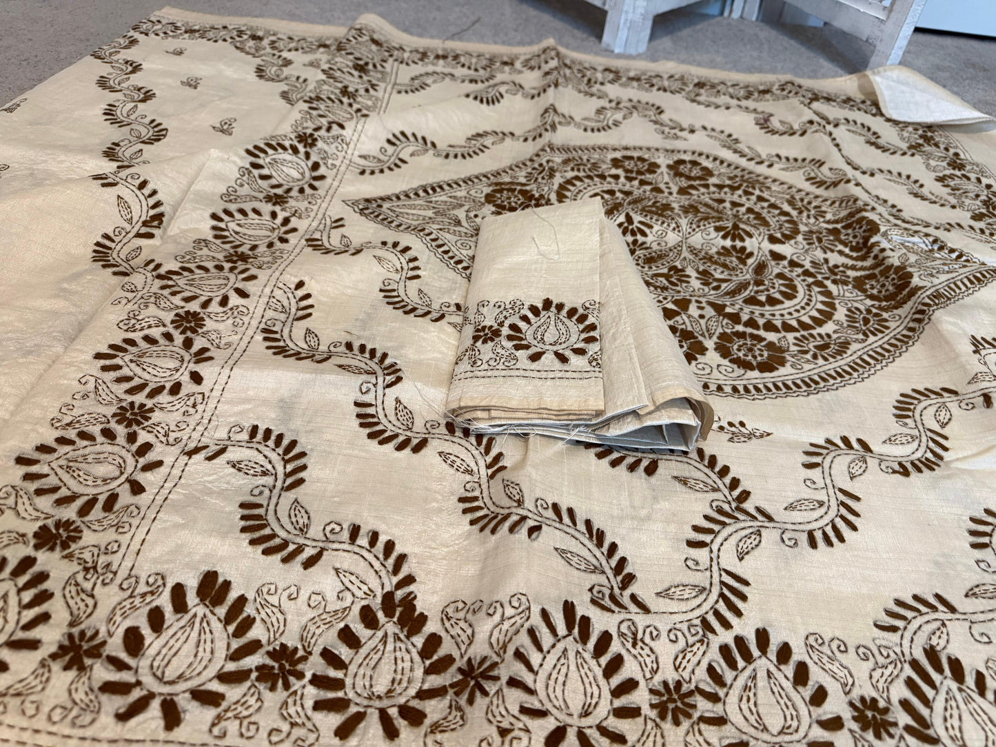 white / black tussar silk