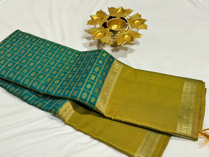 Ramar green with dual tone olive green 1000buttas rettapate border