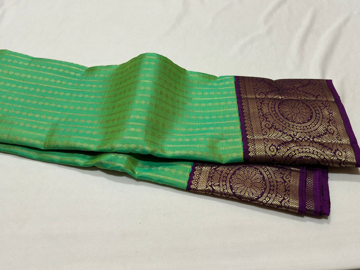 Bright green with purple korvai