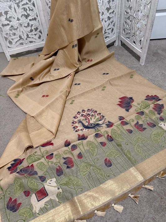 Beige pure Bhagalpuri Tussar