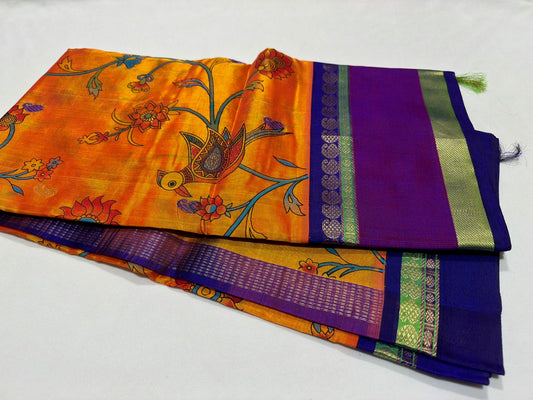 Mango mustard with deep blue handblock korvai