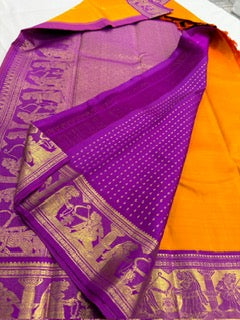 Mango orange / purple Ramayanam theme buttas korvai