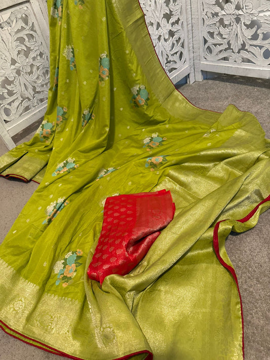 Pure Tissue benarasi - Olive green