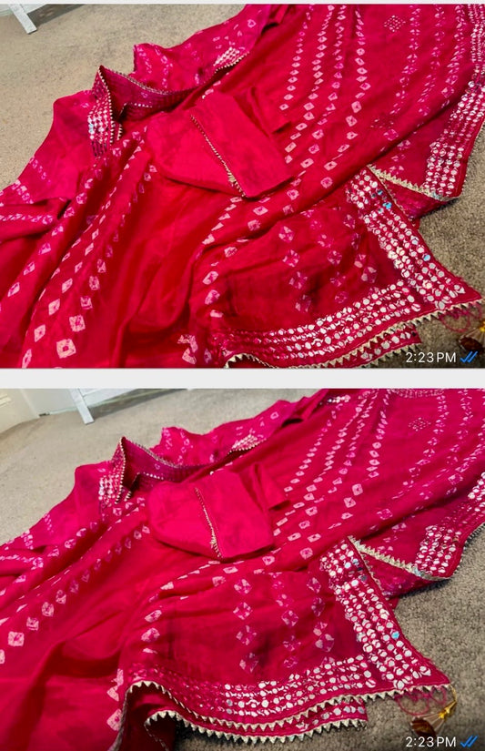 Rani pink Georgette with glass work