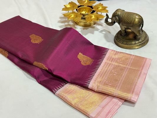 Deep kungumam maroonish wine buttas korvai