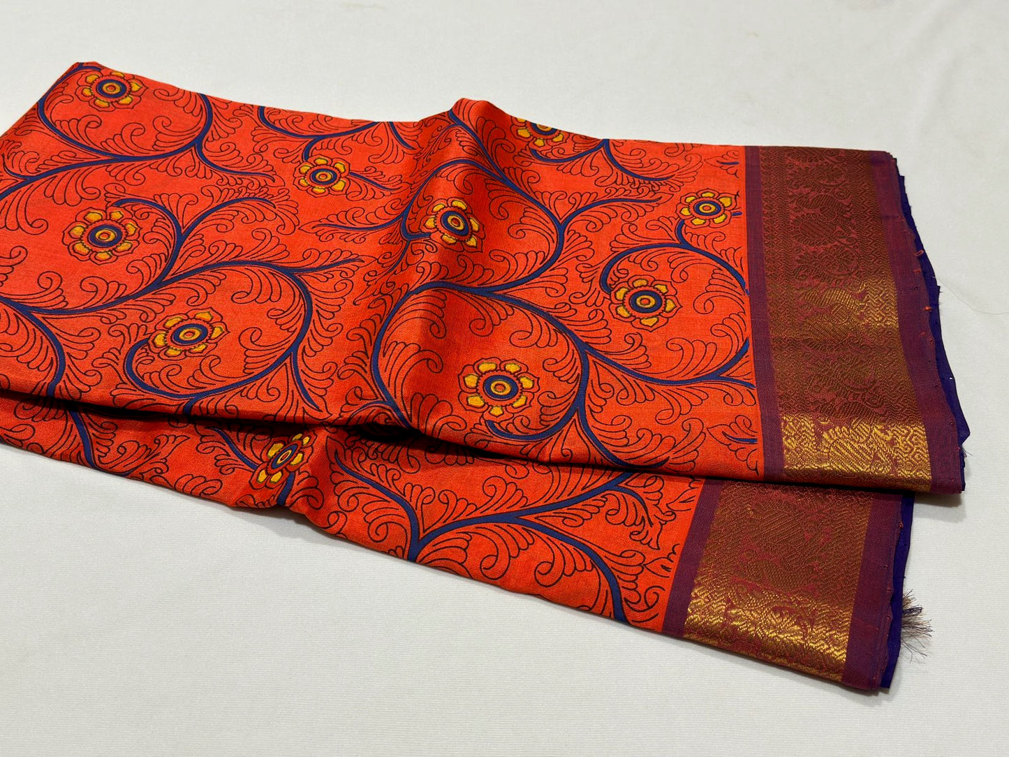 Orange with maroonish brown handblock self contrast
