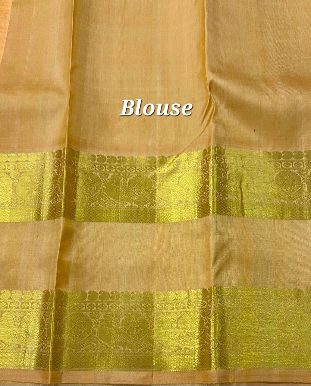 Dark Navapazham color with sandal beige rettapate thodar buttas korvai